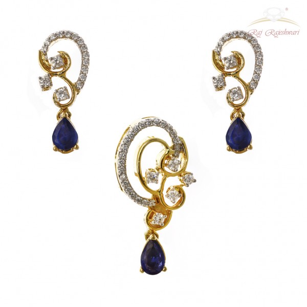 Unique Routine Wear Diamond Studded Pendent Set in 18kt Gold with Blue Sapphire
